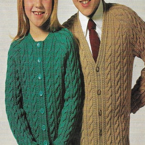 Vintage Cable Cardigan Knitting Pattern: Round or V Neck (Instant PDF Download) C36