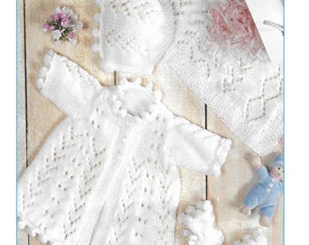 Vintage Baby Matinee Set Knitting Pattern: Bonnet, Booties, Shawl (PDF Download) 135