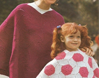 Patrón de crochet para poncho vintage: para adultos y niños (PDF descargable) AD41