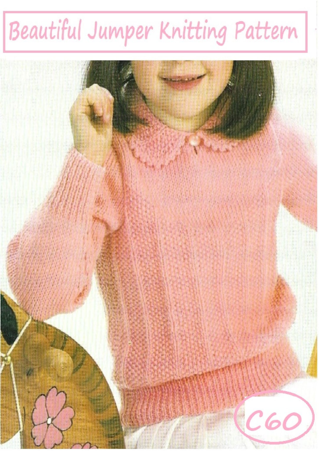 Girls Vintage Jumper Knitting Pattern With Crochet Collar PDF Download ...