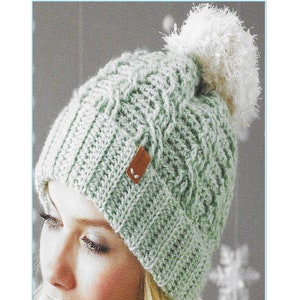 レディースケーブルハットかぎ針編みパターン（PDFですぐにダウンロード）CA84