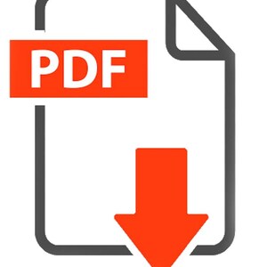 May include: A gray icon of a PDF file with a red download arrow. The text "PDF" is in a red box at the top of the file icon.