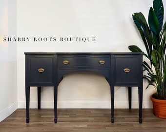 NEW! Charcoal Blue Antique Buffet Sideboard Cabinet Credenza Federal Hepplewhite Bow Front • San Francisco CA