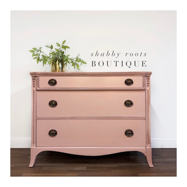 SOLD- Gorgeous light pink antique dresser chest of drawers changing table