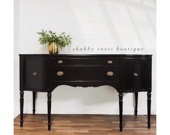 NEW! Antique Black federal bow front Hepplewhite Buffet Sideboard tall legs classic cabinet • San Francisco, CA