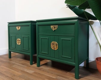 NEW! Set of Gorgeous Emerald Green Nightstands Mid Century Modern Chinoiserie style • San Francisco, CA