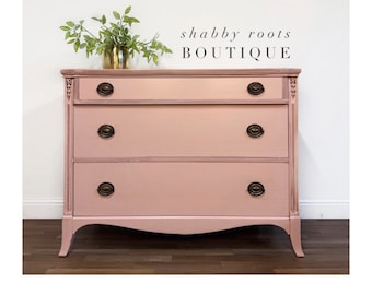 NEW! Gorgeous light pink antique dresser chest of drawers changing table