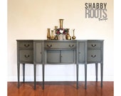 NEW Tall antique buffet sideboard cabinet table - dark grey gray federal style large server credenza - classic solid wood with tall legs