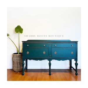 SOLD- Antique Jacobean buffet sideboard painted in dark turquoise blue green - Absolutely Gorgeous! San Francisco CA