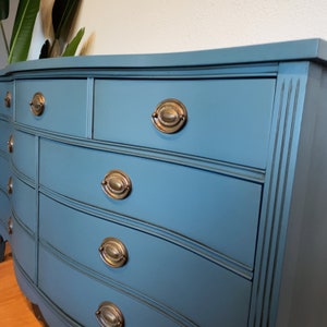 SOLD Antique federal bow front double dresser chest of drawers in beautiful indigo blue San Francisco, California image 5