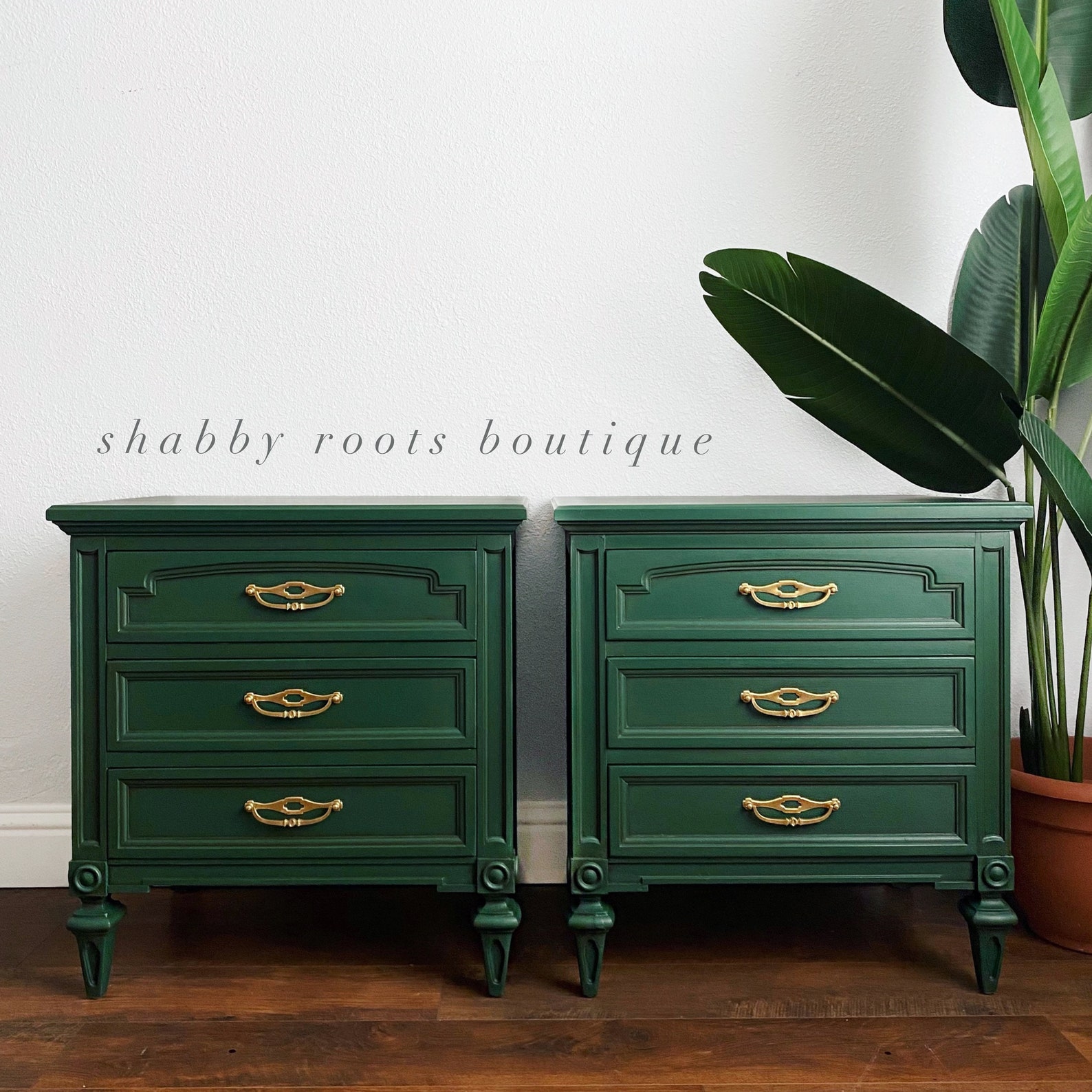 SOLD Set of Emerald Green Nightstands Set of 2 Vintage Etsy