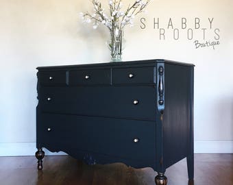 SOLD- Antique farmhouse dresser chest charcoal black distressed rustic shabby chic San Francisco Bay Area