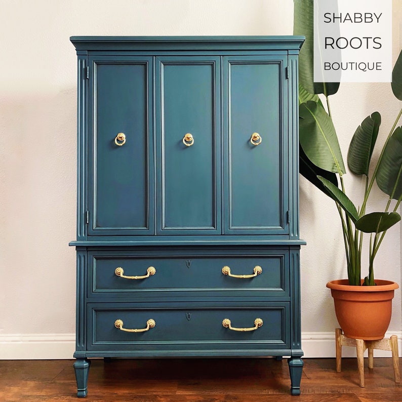 SOLD Beautiful Blue Dresser Tall Chest of Drawers Vintage Etsy