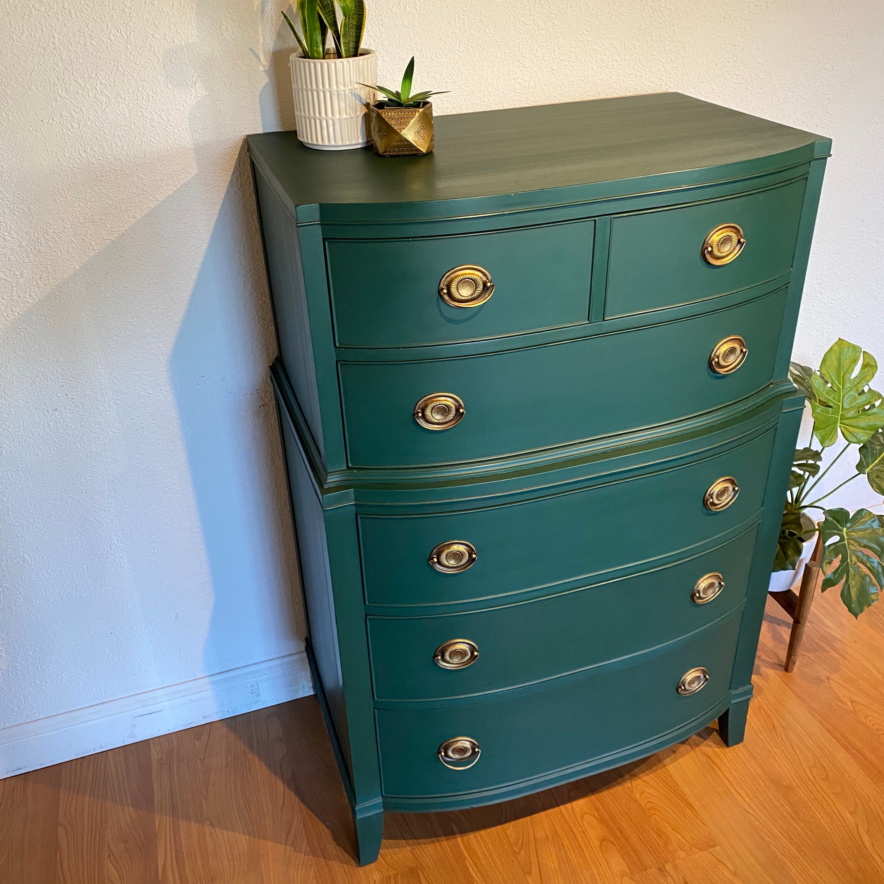 SOLD Tall Antique Emerald Green Dresser Chest of Drawers Narrow