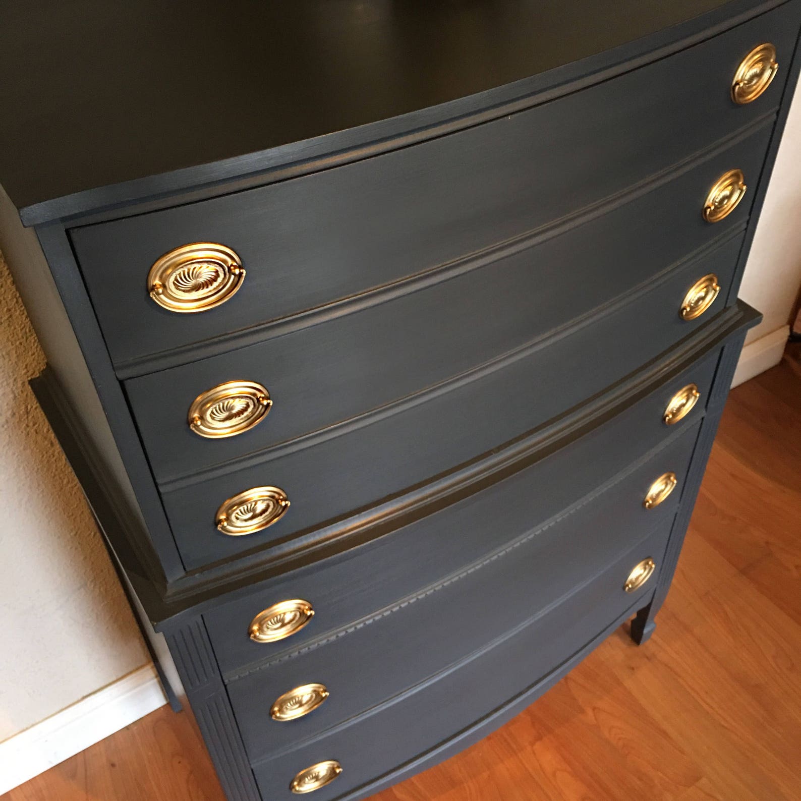 SOLD- Vintage Antique Tall Dresser Bow Front Chest of Drawers Slate ...