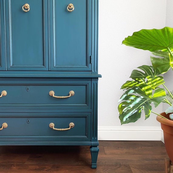SOLD Beautiful Blue Dresser Tall Chest of Drawers Vintage Armoire