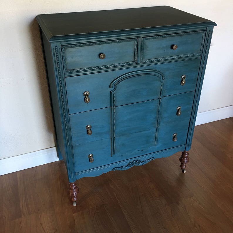 Gorgeous Antique Dresser In Jewel Toned Bold Bohemian Blue