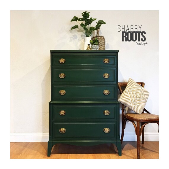 Sold Emerald Green Tall Dresser Vintage Antique Solid Wood Etsy