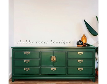 SOLD- Vintage Long Dresser by Thomasville Chinoiserie chic style Emerald Green chest of drawers • San Francisco, CA