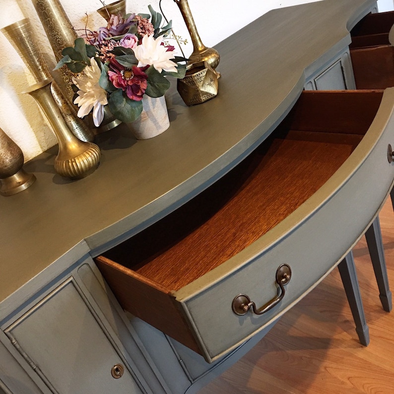 SOLD Tall antique buffet sideboard table dark grey Etsy