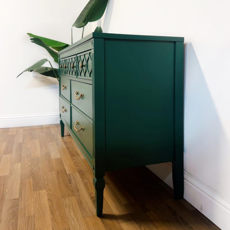 SOLD Stunning Emerald Green Dresser Chest of Drawers. Vintage Mid