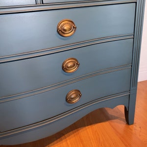 SOLD Antique federal bow front double dresser chest of drawers in beautiful indigo blue San Francisco, California image 8