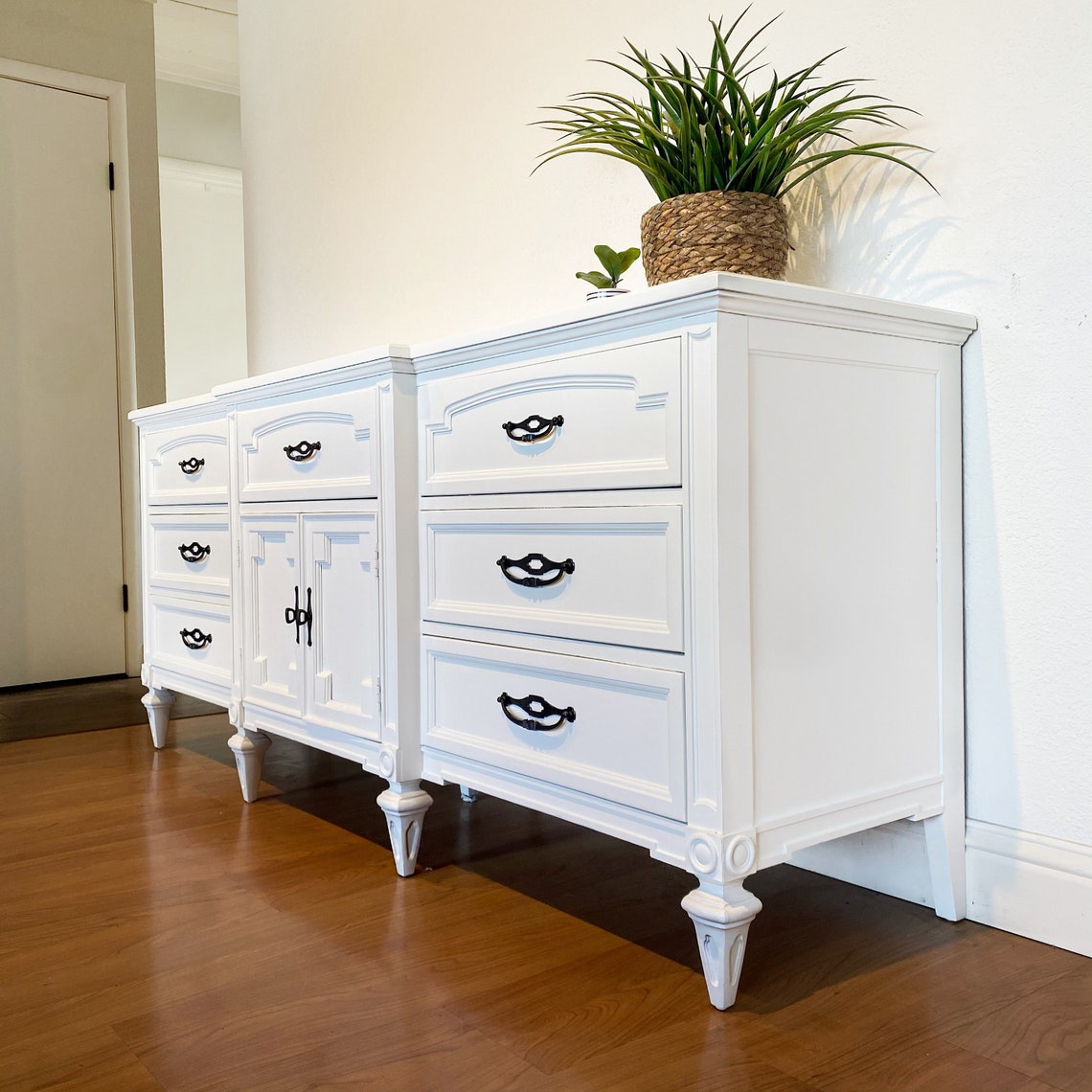SOLD White Modern Farmhouse Dresser Vintage Triple 9 Drawer Etsy