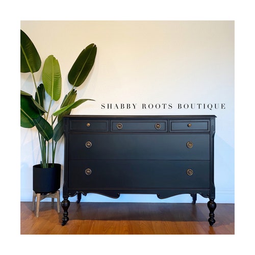 SOLD Matte Black Antique Dresser Chest of Drawers Gustavian Modern ...