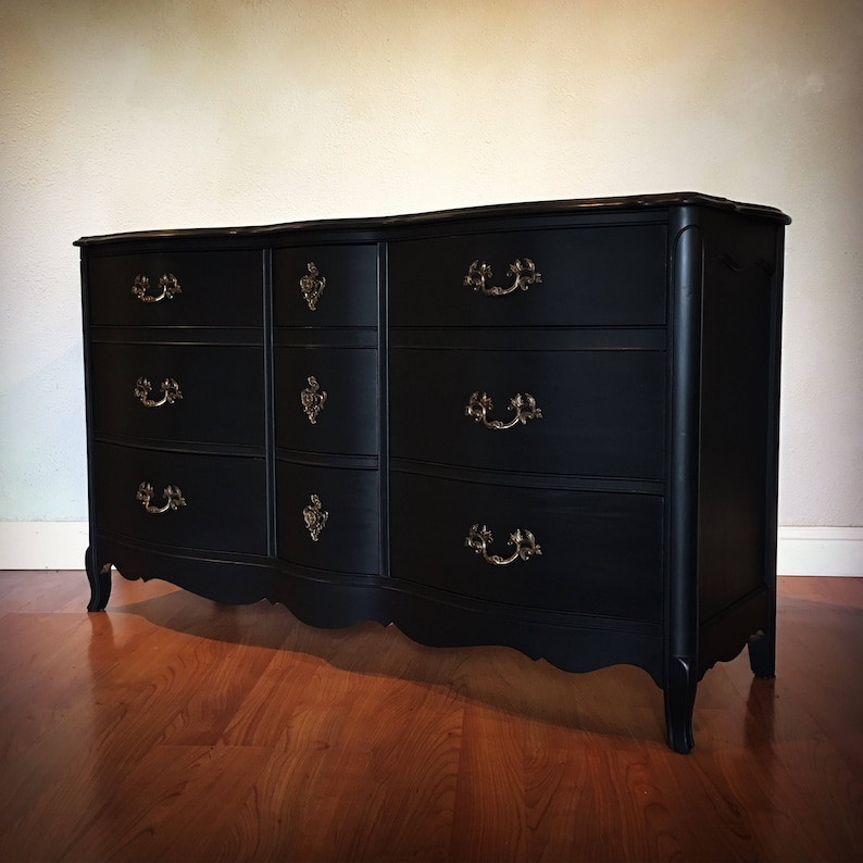 SOLDBlack French Provincial triple Dresser vintage by Etsy