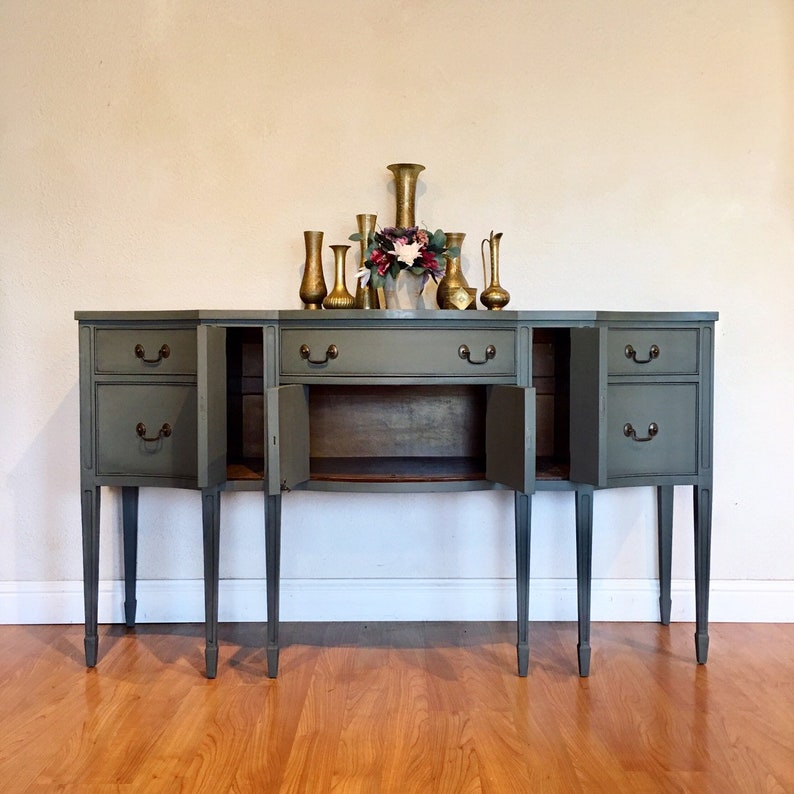 SOLD Tall antique buffet sideboard table dark grey Etsy