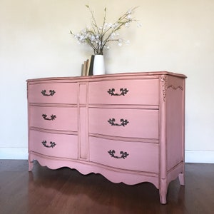 SOLD Pink French Provincial Dresser. Changing table, girls room dresser chest of drawers. For your little princess Antique shabby chic image 3