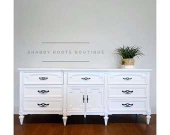 SOLD- White modern farmhouse dresser vintage triple 9 drawer dresser long chest of drawers San Francisco CA