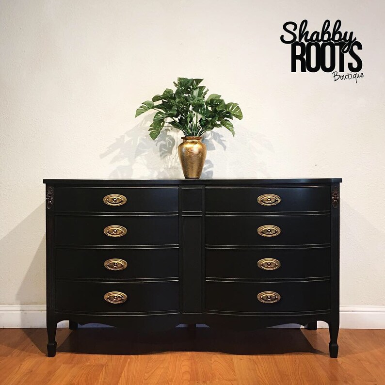 SOLD Black Dresser Classic Black Bowfront Antique Dresser by Etsy