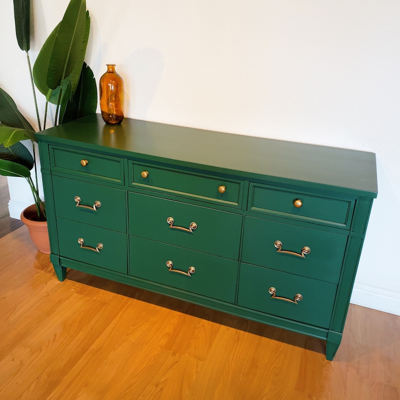 SOLD- Emerald Green Mid Century Modern 9 Drawer Dresser Chest of ...