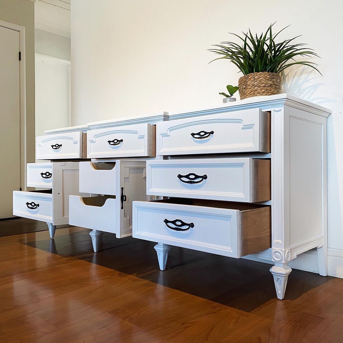 SOLD White Modern Farmhouse Dresser Vintage Triple 9 Drawer Etsy
