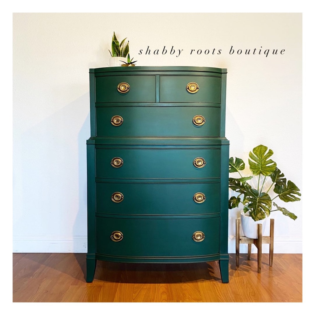 SOLD Emerald Green Tall Dresser Chest of Drawers Vintage Antique