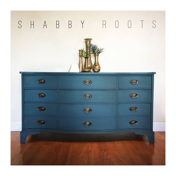 Sold Vintage Indigo Blue Long Dresser Bow Front Triple Etsy