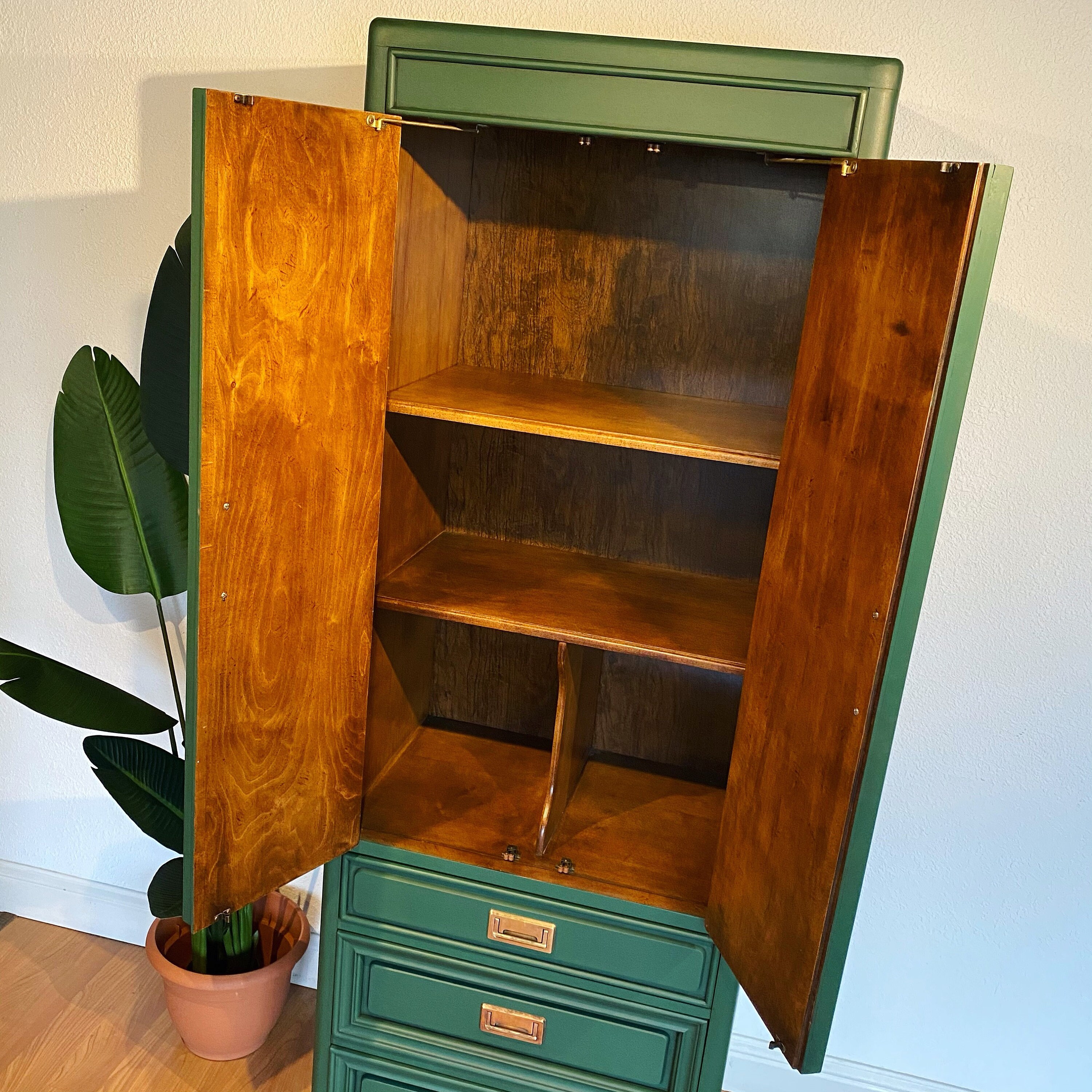 SOLD Emerald Green Armoire Wardrobe Closet Vintage Mid Etsy UK