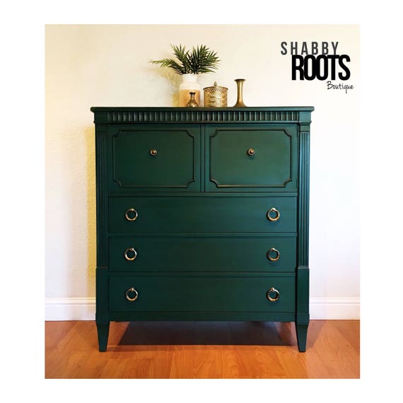 NEW! Emerald Green Vintage Tall Dresser. Beautiful Cabinet Chest of Drawers Boho Bohemian Chic Rich Jewel Tone. San Francisco, Bay Area
