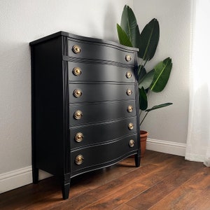 SOLD Tall black vintage dresser chest of drawers antique bow front mahogany bureau San Francisco, CA image 3