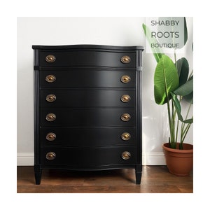 SOLD - Tall black vintage dresser chest of drawers antique bow front mahogany bureau- San Francisco, CA