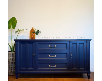 SOLD- Dark Blue vintage cabinet buffet mid century sideboard credenza console San Francisco CA