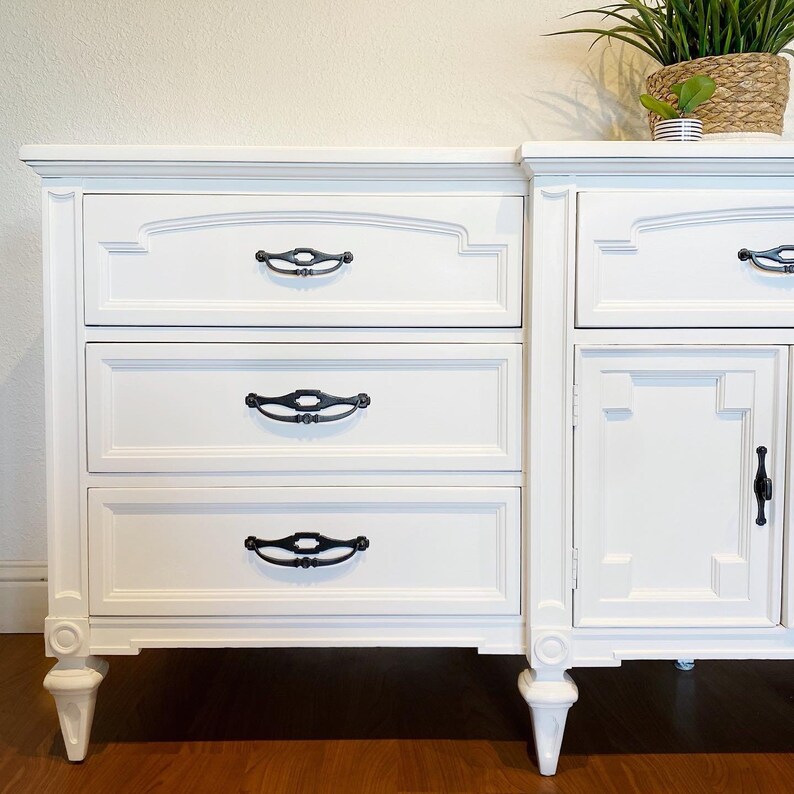 SOLD White Modern Farmhouse Dresser Vintage Triple 9 Drawer Etsy
