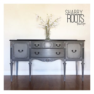 SOLD Antique Buffet Sideboard Cabinet With Tall Legs. Grey and Black ...