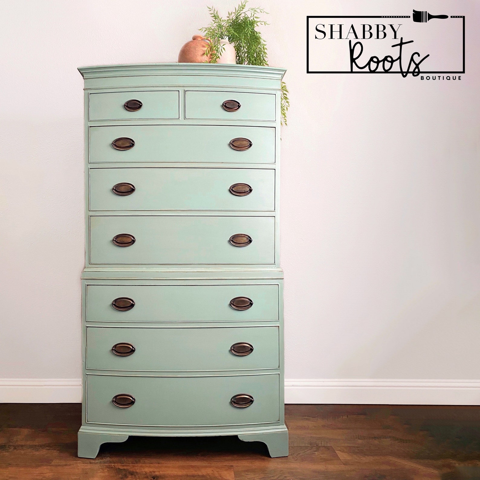 SOLD Mint Green Antique Extra Large Tall Dresser Shabby Chic Chest of