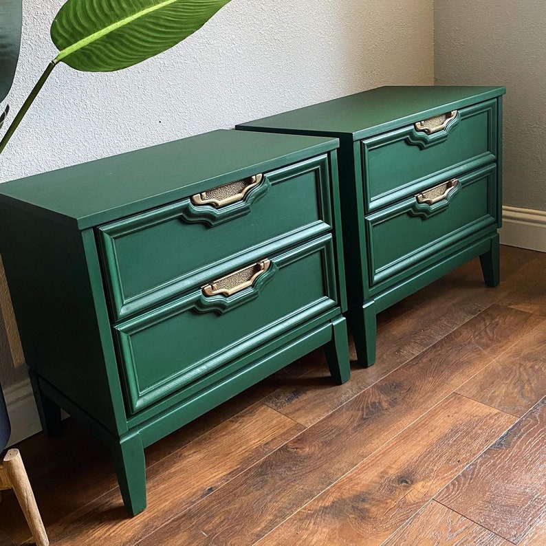 SOLDSet of vintage emerald green nightstands matching mid Etsy