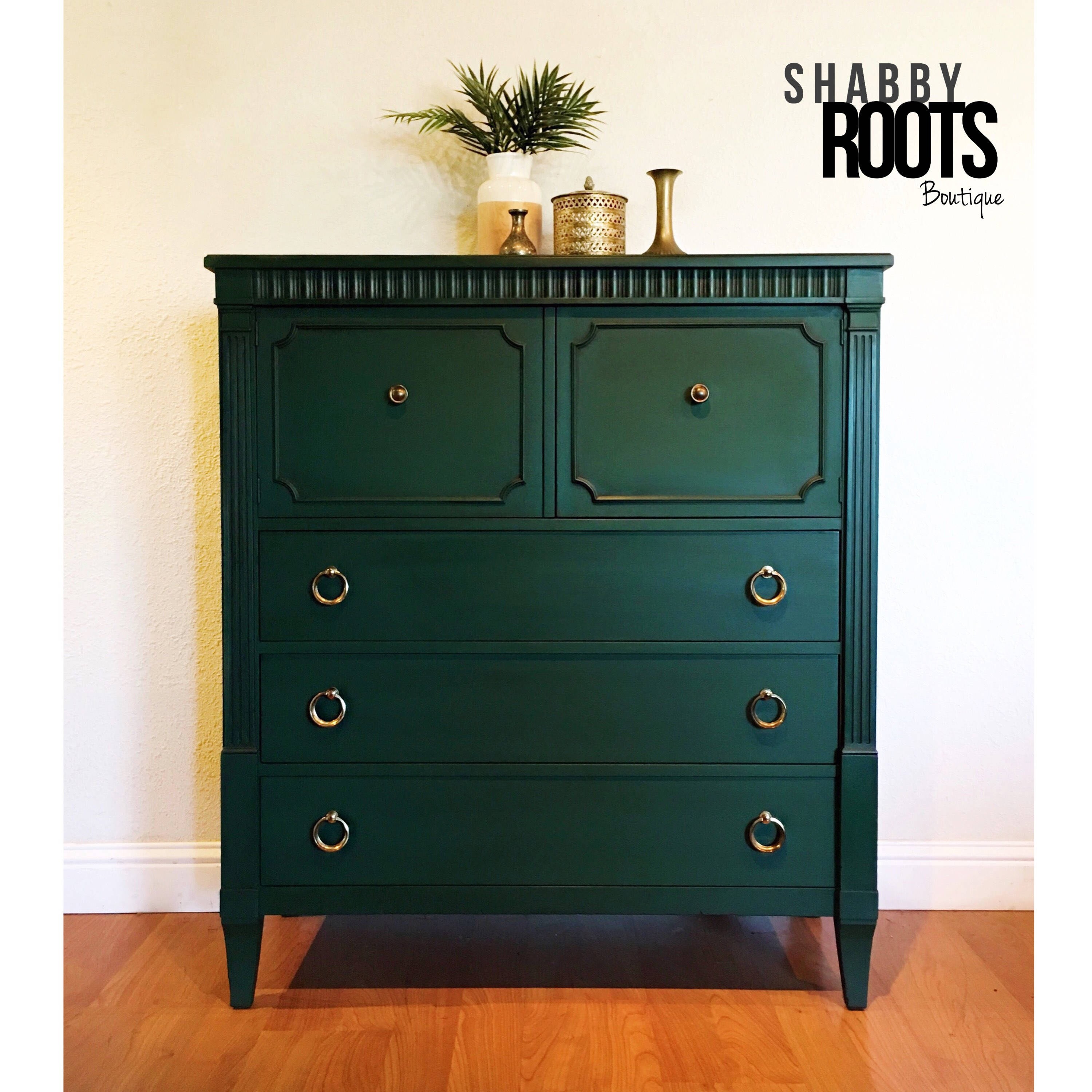 NEW Emerald Green vintage tall dresser. Beautiful Etsy