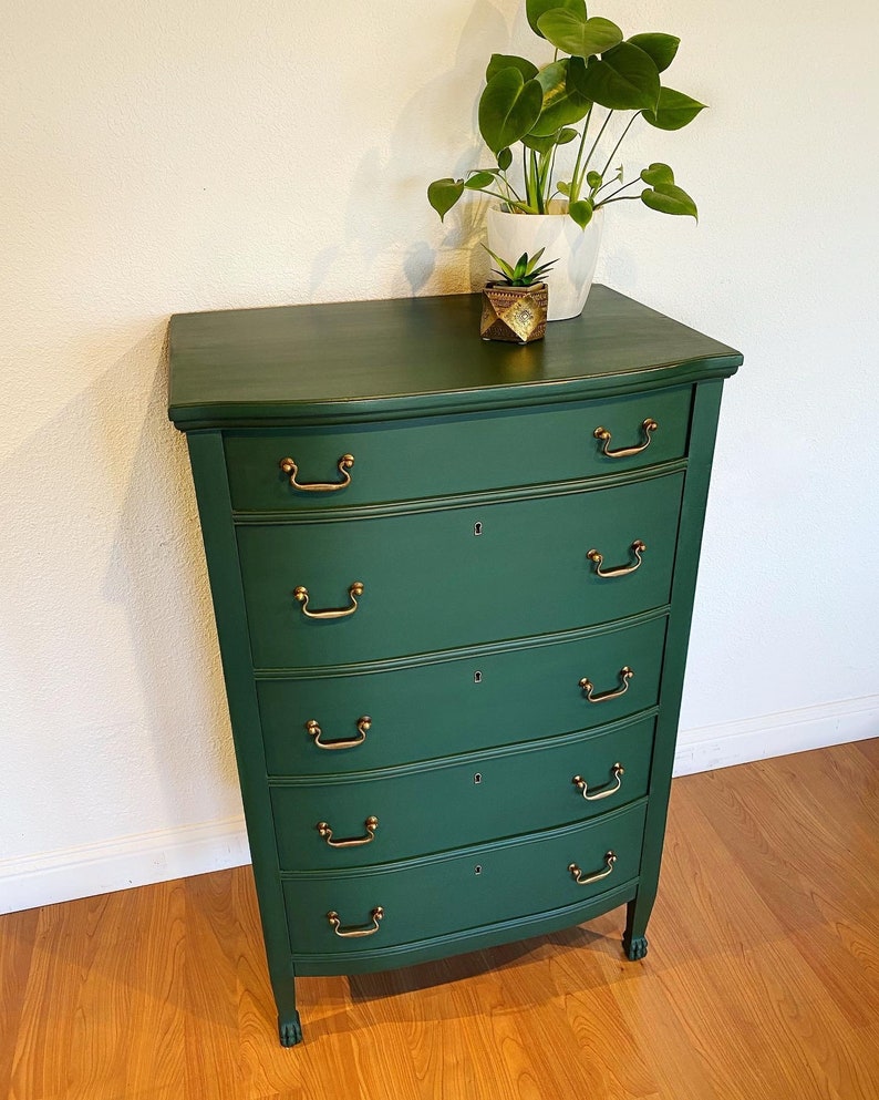 SOLD Tall Antique Emerald Green Dresser Chest of Drawers Etsy
