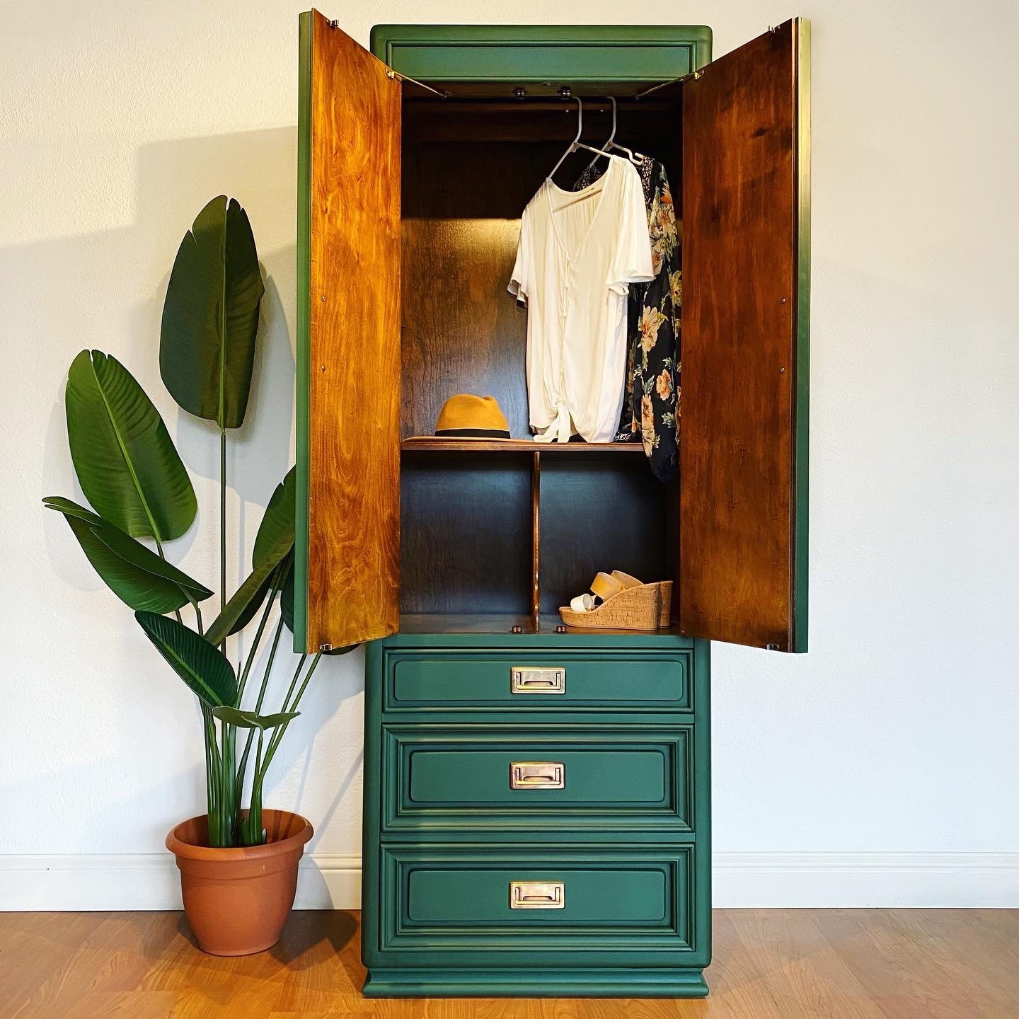 SOLD Emerald Green Armoire Wardrobe Closet Vintage Mid Etsy UK