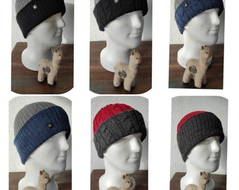 100% baby alpaca 2 colored reversible hat, hood hat in cable or rib knit super warm!